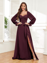 Classy Sweetheart Long Sleeves Belt Chiffon Bridesmaid Dresses