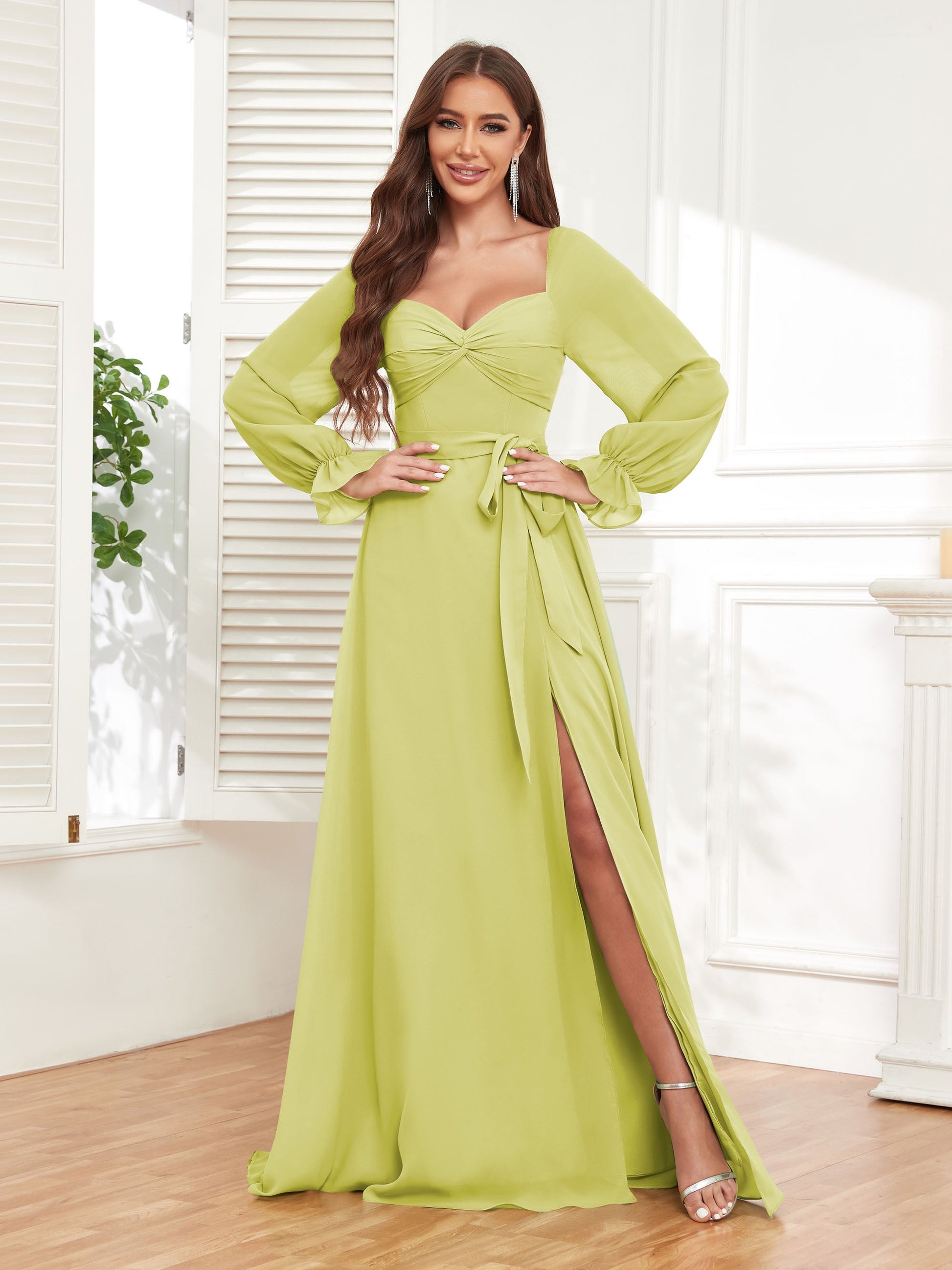 classy long sleeve dresses A-line Classy Long Sleeves Chiffon Evening Dress La Divine CD0171 A-line Classy Long Sleeves Chiffon Evening Dress La Divine CD0171