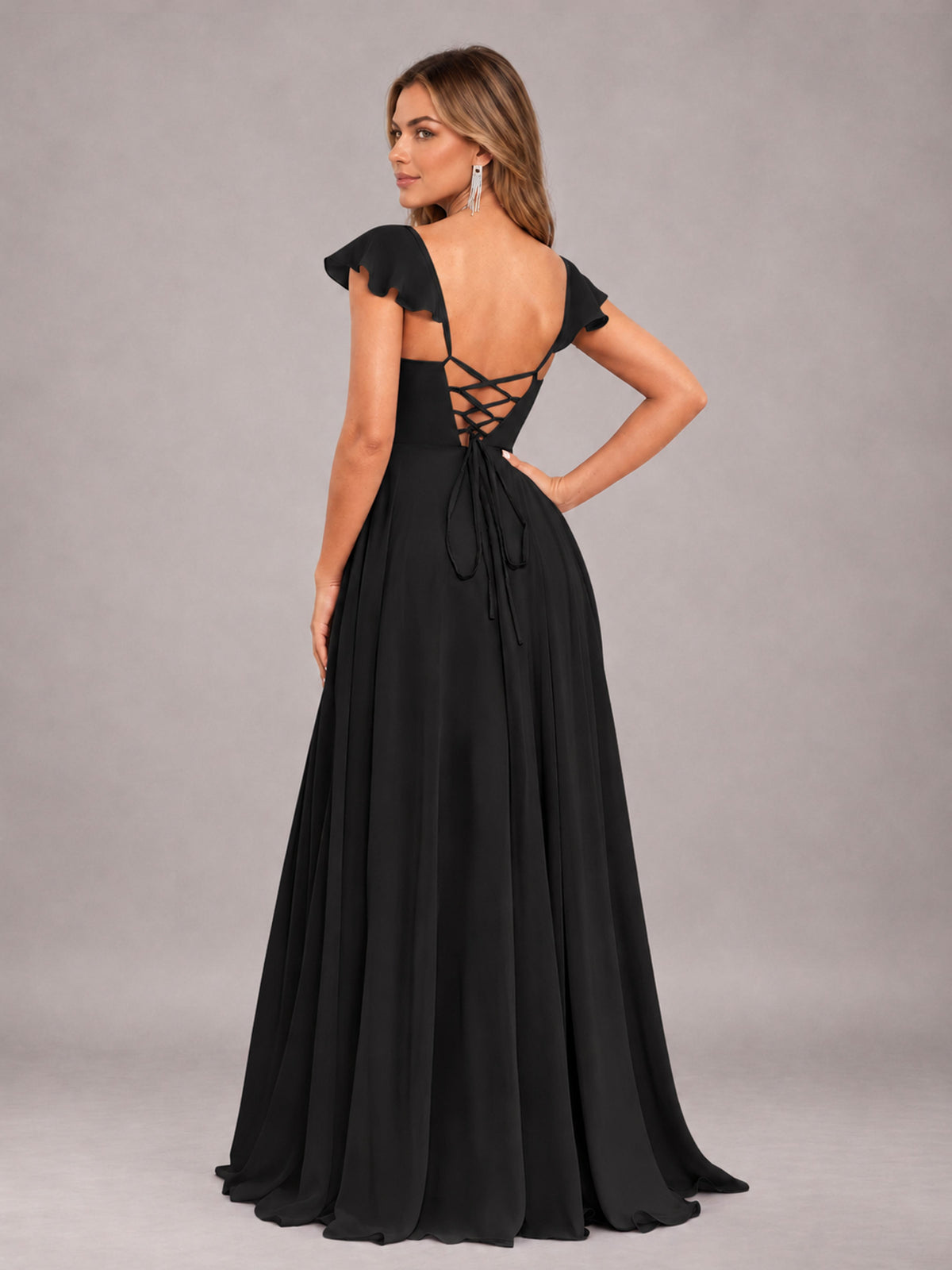 Black Classy Sweetheart Pleated Chiffon Bridesmaid Dress With Pockets