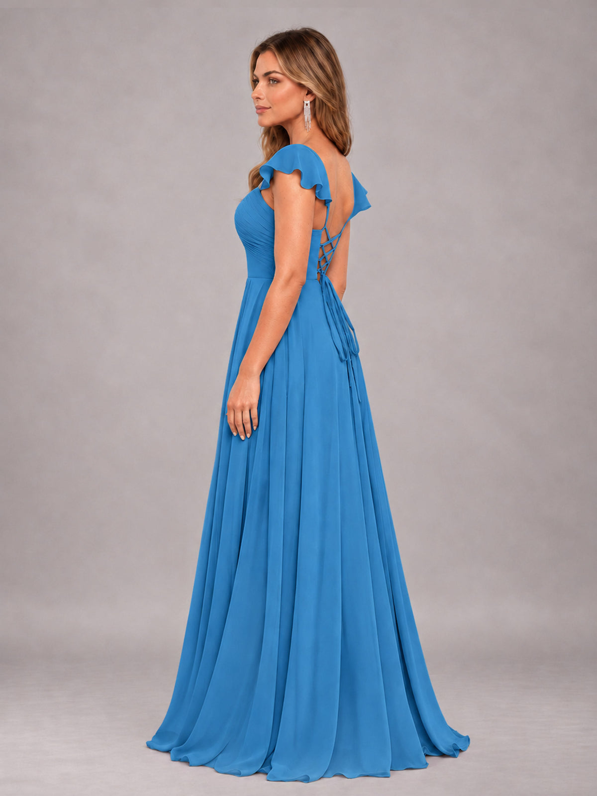 Blue Classy Sweetheart Pleated Chiffon Bridesmaid Dress With Pockets