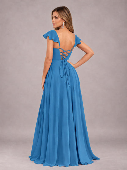 Blue Classy Sweetheart Pleated Chiffon Bridesmaid Dress With Pockets
