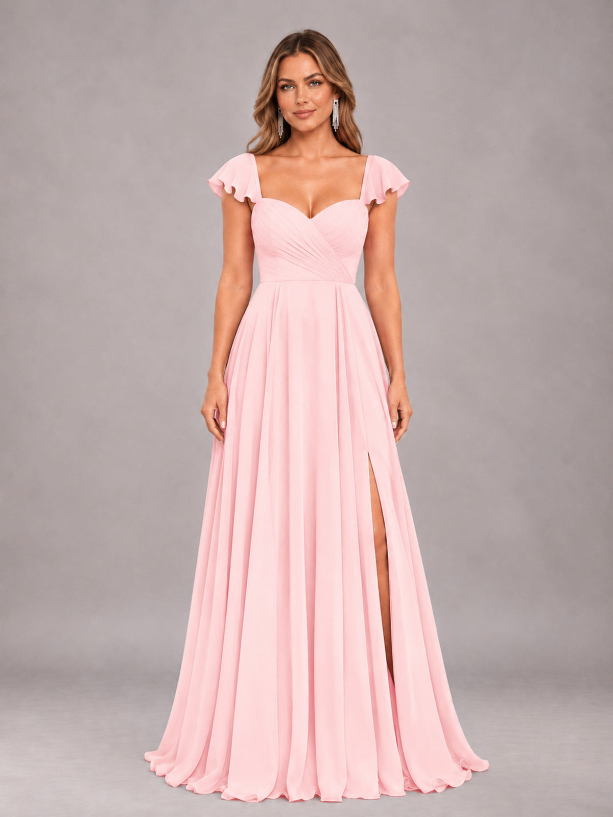 Blush Pink Classy Sweetheart Pleated Chiffon Bridesmaid Dress With Pockets