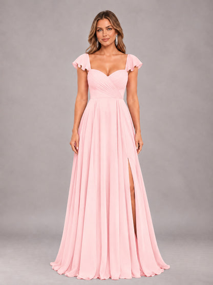 Blush Pink Classy Sweetheart Pleated Chiffon Bridesmaid Dress With Pockets