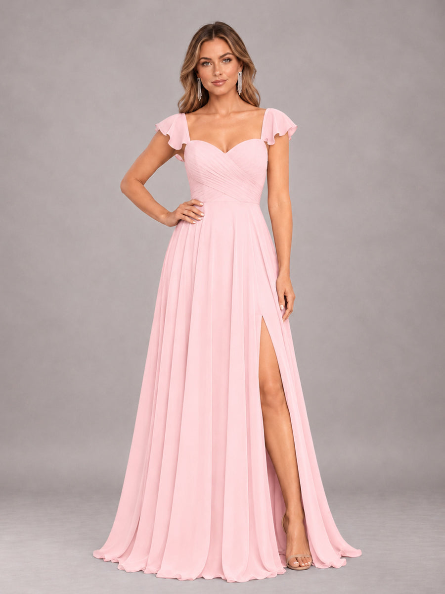 Blush Pink Classy Sweetheart Pleated Chiffon Bridesmaid Dress With Pockets