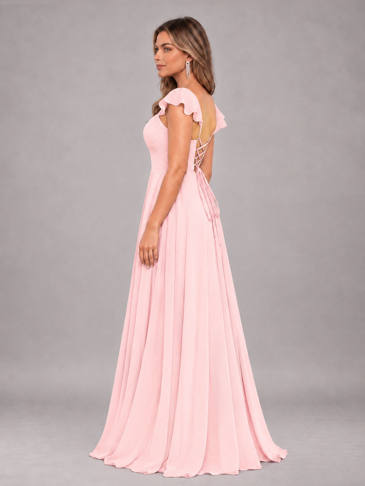 Blush Pink Classy Sweetheart Pleated Chiffon Bridesmaid Dress With Pockets