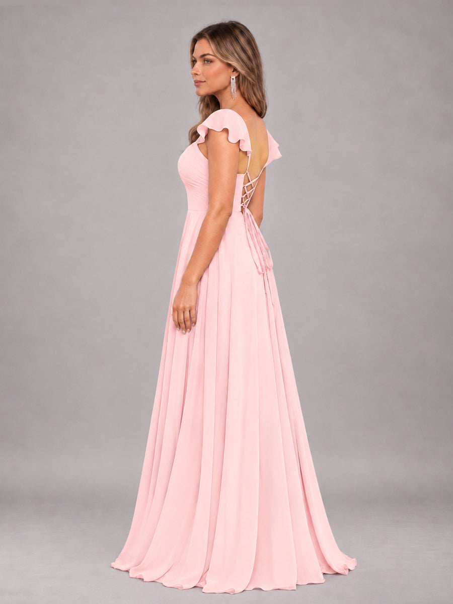 Blush Pink Classy Sweetheart Pleated Chiffon Bridesmaid Dress With Pockets