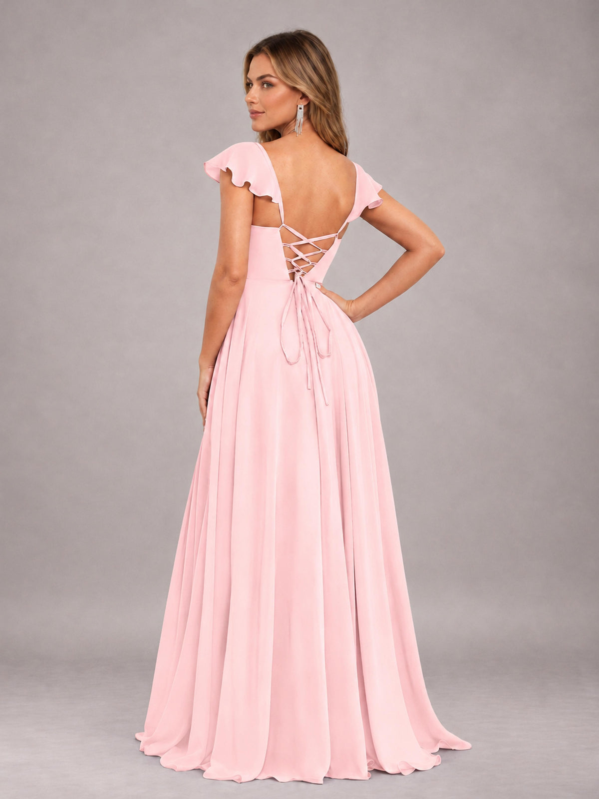 Blush Pink Classy Sweetheart Pleated Chiffon Bridesmaid Dress With Pockets