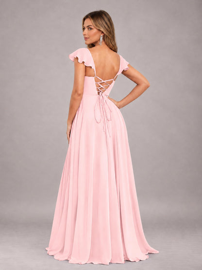 Blush Pink Classy Sweetheart Pleated Chiffon Bridesmaid Dress With Pockets