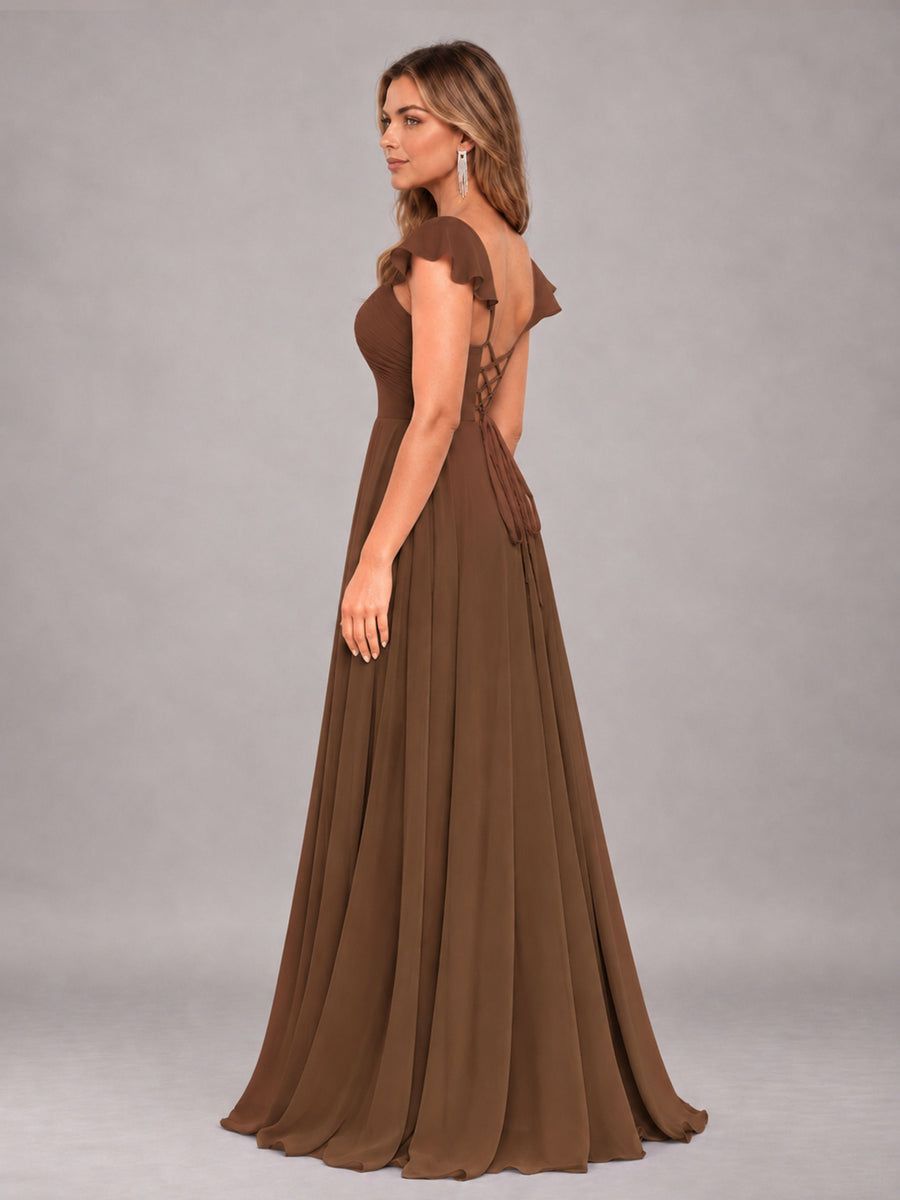 Brown Classy Sweetheart Pleated Chiffon Bridesmaid Dress With Pockets