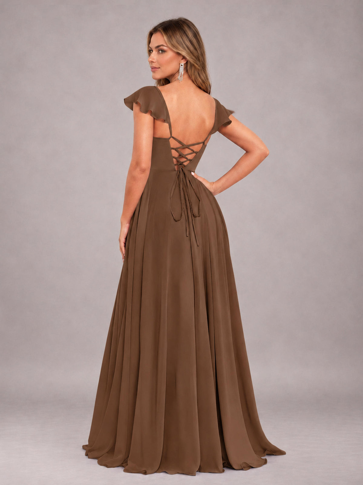 Brown Classy Sweetheart Pleated Chiffon Bridesmaid Dress With Pockets