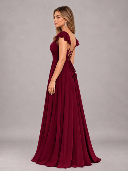 Burgundy Classy Sweetheart Pleated Chiffon Bridesmaid Dress With Pockets
