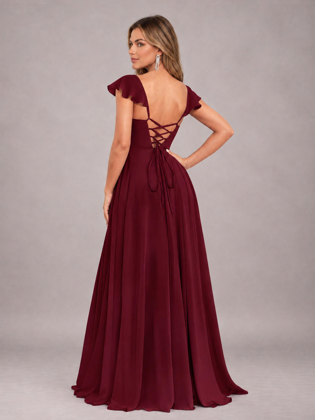 Burgundy Classy Sweetheart Pleated Chiffon Bridesmaid Dress With Pockets