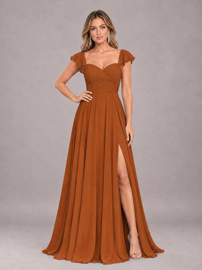 Burnt Orange Classy Sweetheart Pleated Chiffon Bridesmaid Dress With Pockets