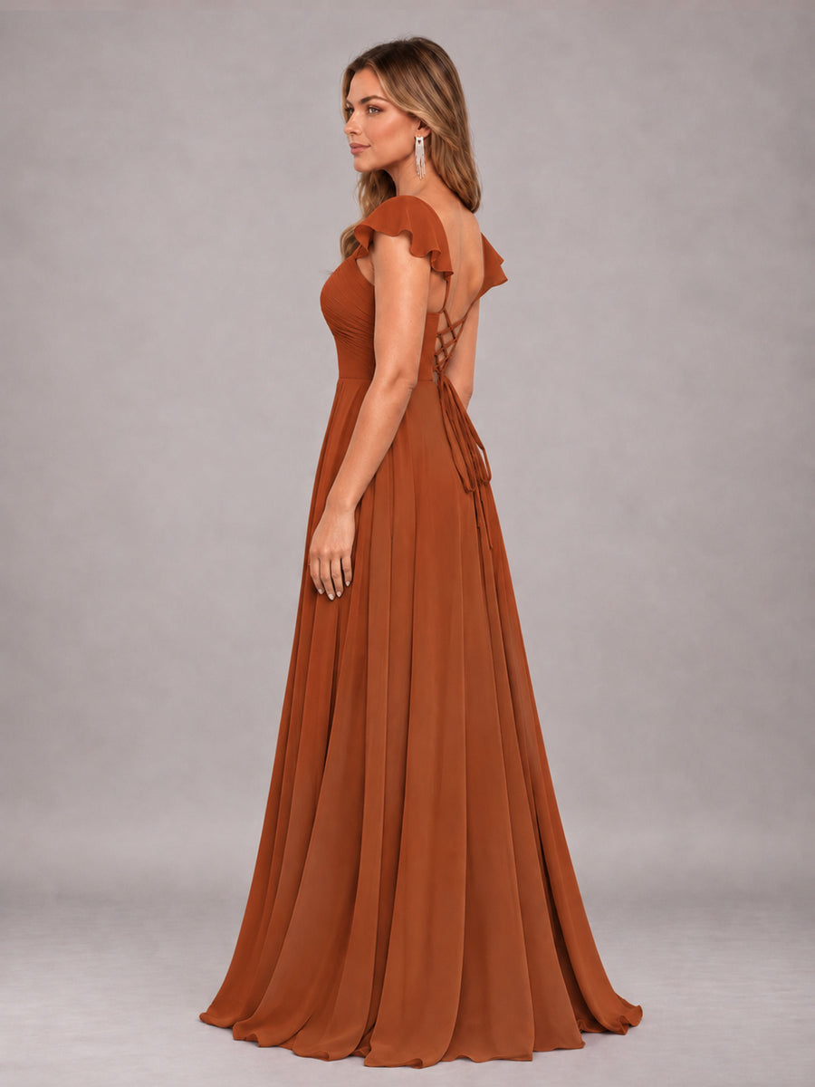 Burnt Orange Classy Sweetheart Pleated Chiffon Bridesmaid Dress With Pockets