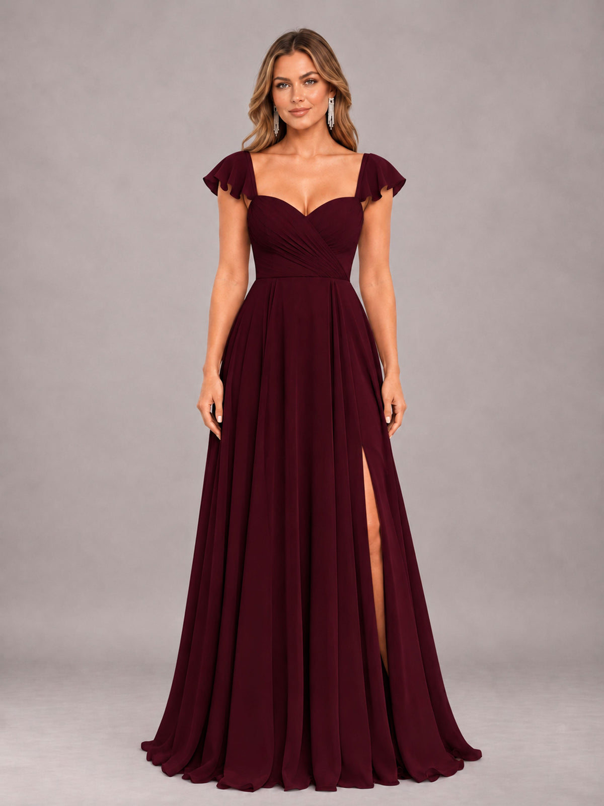 Cabernet Classy Sweetheart Pleated Chiffon Bridesmaid Dress With Pockets