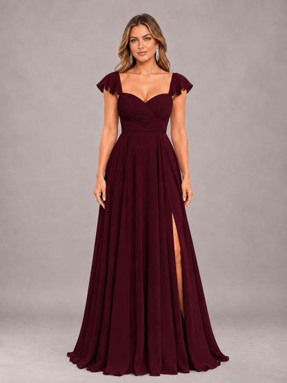 Cabernet Classy Sweetheart Pleated Chiffon Bridesmaid Dress With Pockets