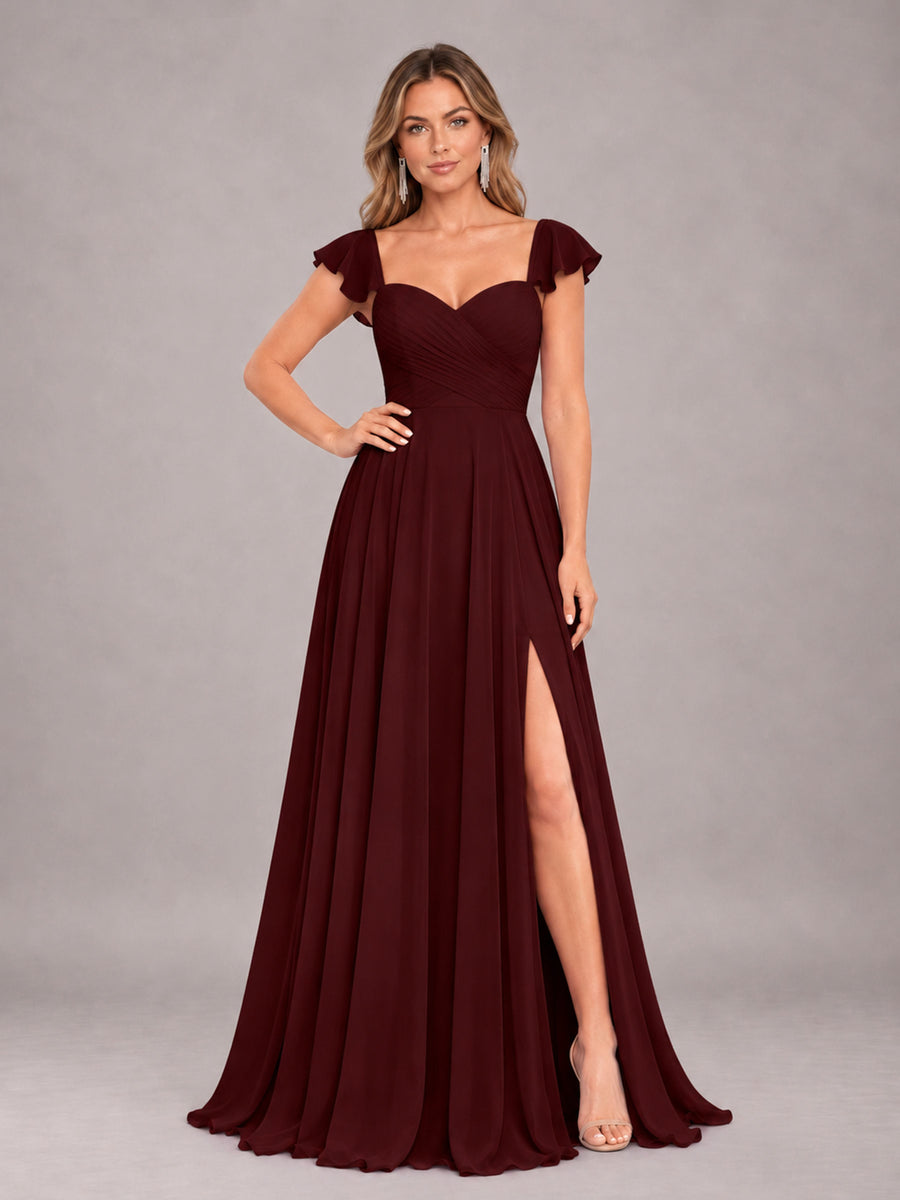 Cabernet Classy Sweetheart Pleated Chiffon Bridesmaid Dress With Pockets