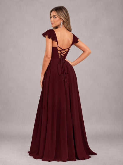 Cabernet Classy Sweetheart Pleated Chiffon Bridesmaid Dress With Pockets