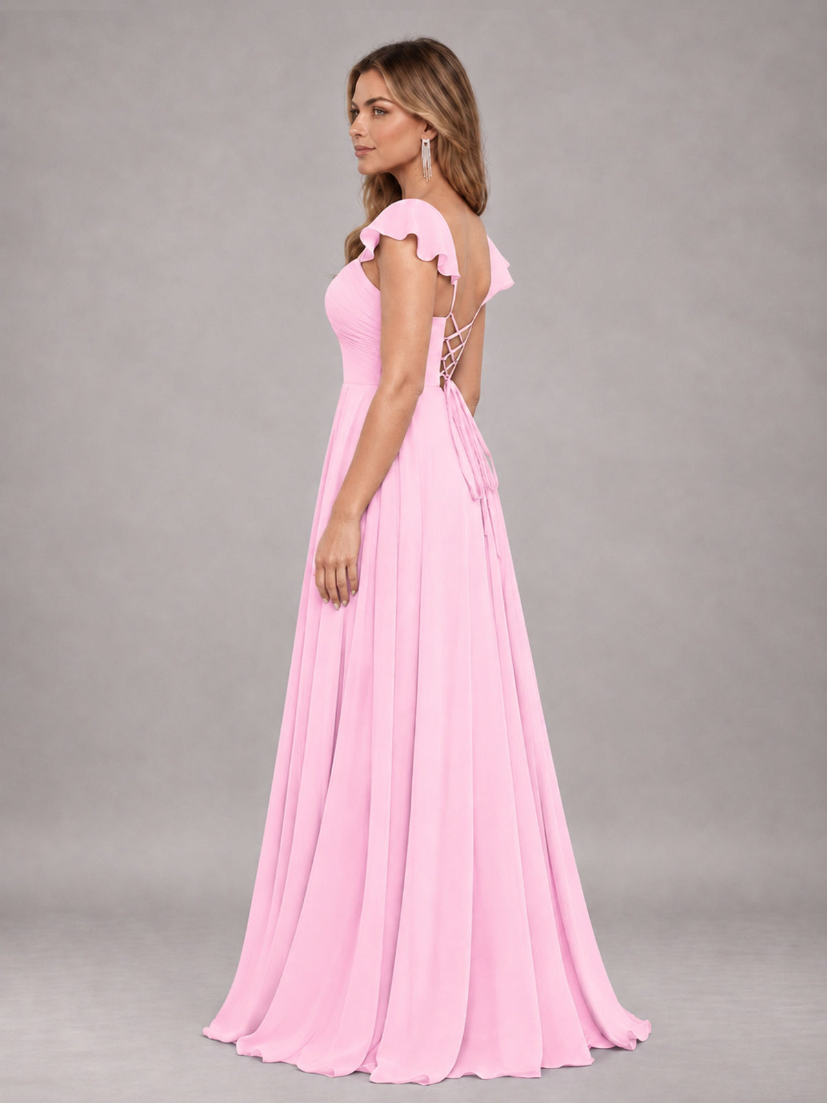 Candy Pink Classy Sweetheart Pleated Chiffon Bridesmaid Dress With Pockets