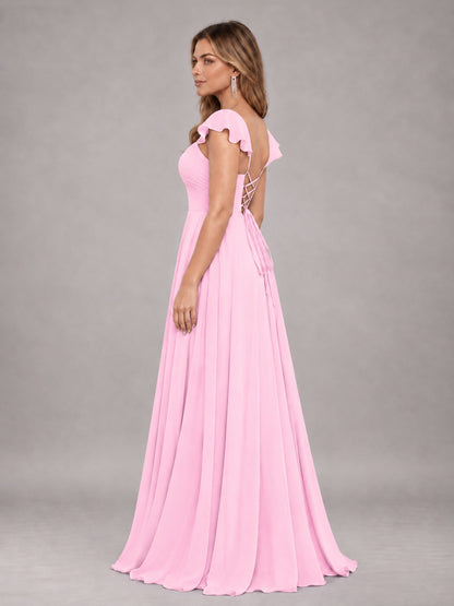 Candy Pink Classy Sweetheart Pleated Chiffon Bridesmaid Dress With Pockets