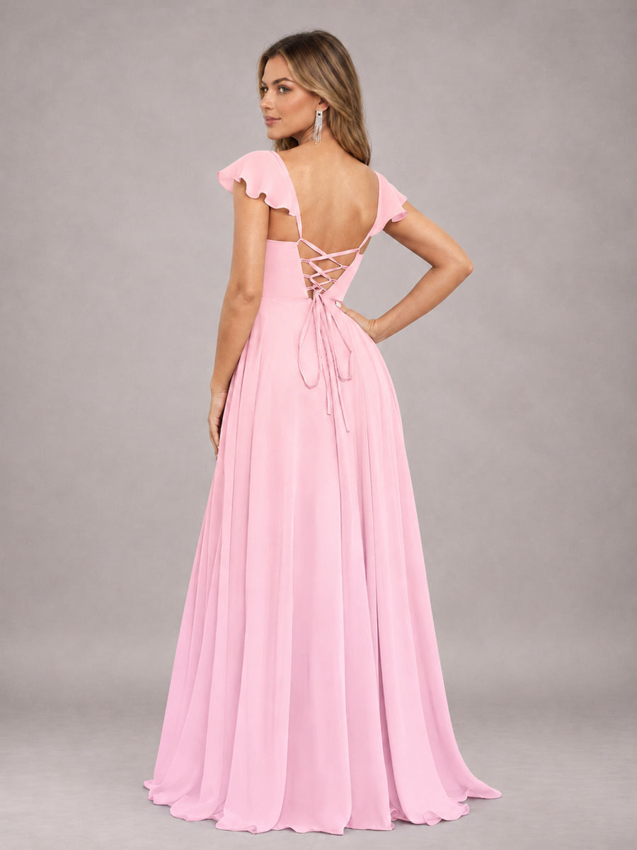 Candy Pink Classy Sweetheart Pleated Chiffon Bridesmaid Dress With Pockets