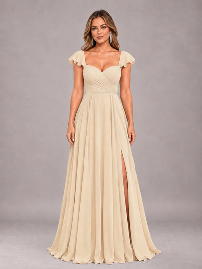 Champagne Classy Sweetheart Pleated Chiffon Bridesmaid Dress With Pockets