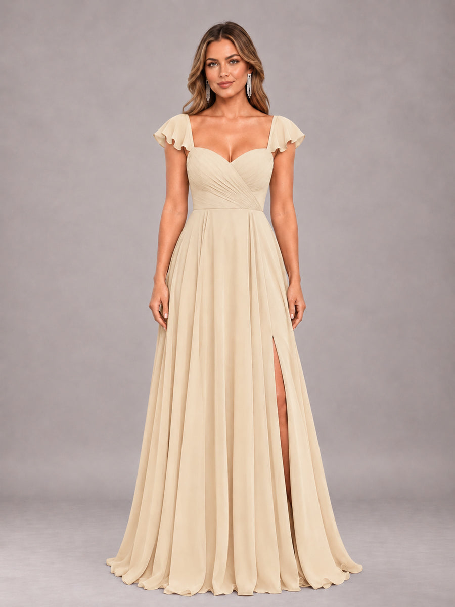 Champagne Classy Sweetheart Pleated Chiffon Bridesmaid Dress With Pockets