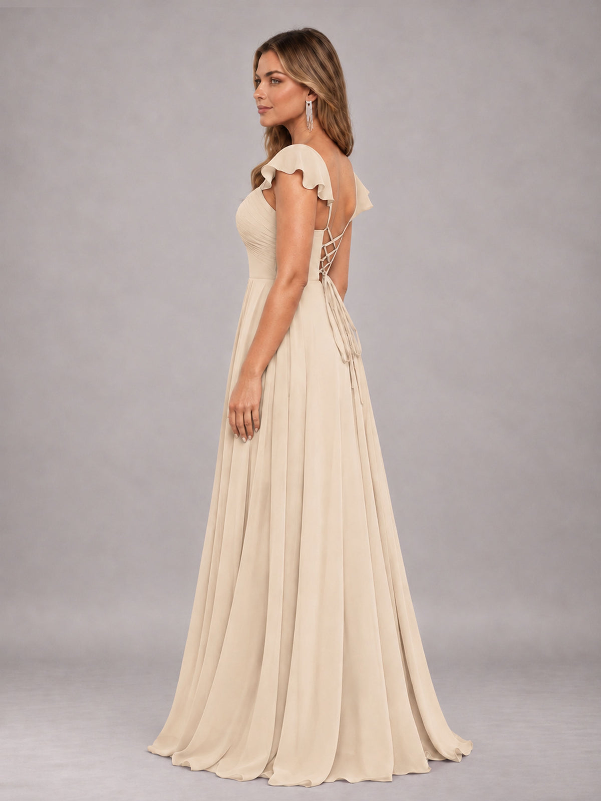 Champagne Classy Sweetheart Pleated Chiffon Bridesmaid Dress With Pockets
