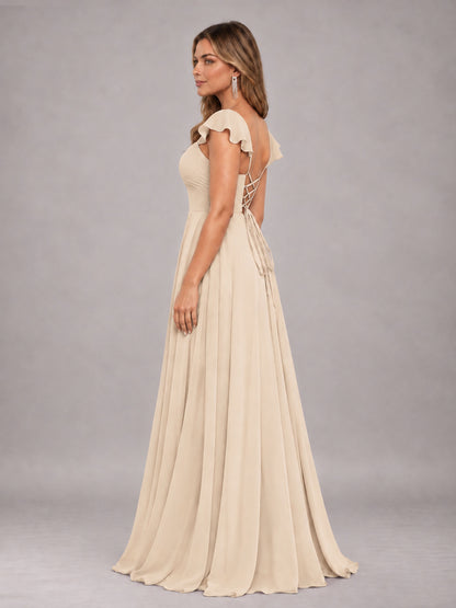 Champagne Classy Sweetheart Pleated Chiffon Bridesmaid Dress With Pockets