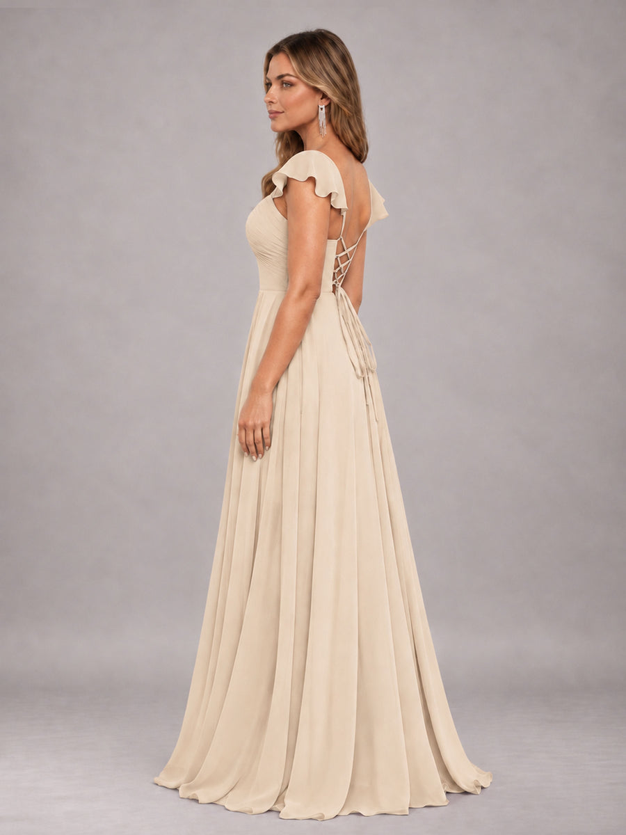 Champagne Classy Sweetheart Pleated Chiffon Bridesmaid Dress With Pockets