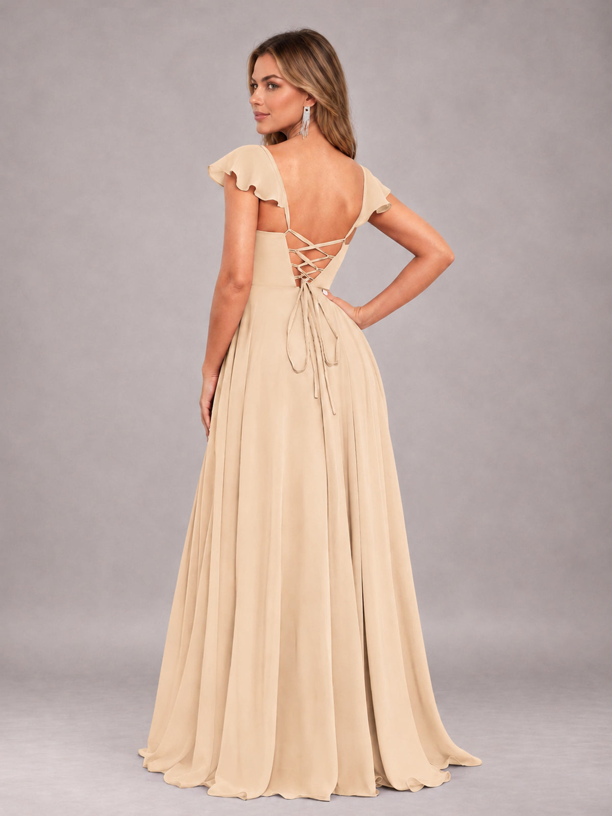 Champagne Classy Sweetheart Pleated Chiffon Bridesmaid Dress With Pockets