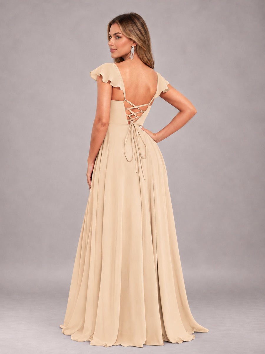 Champagne Classy Sweetheart Pleated Chiffon Bridesmaid Dress With Pockets