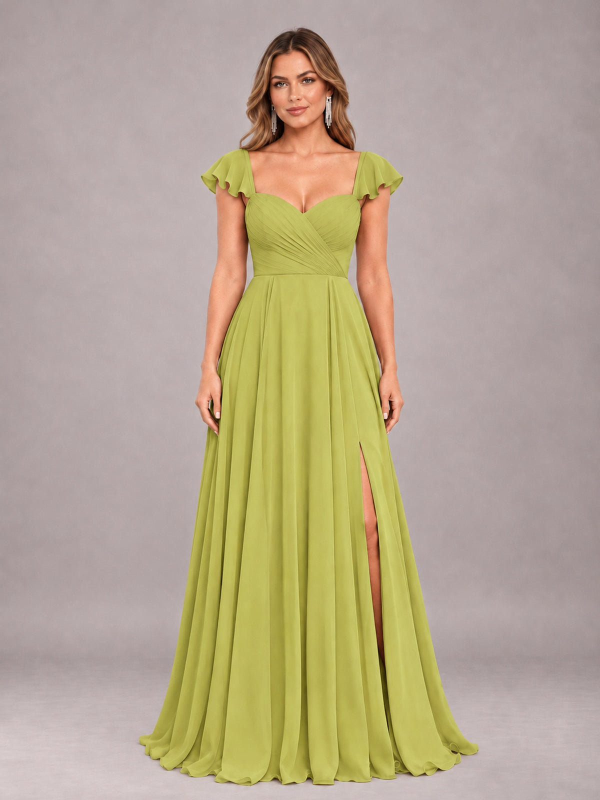 Chartreuse Classy Sweetheart Pleated Chiffon Bridesmaid Dress With Pockets