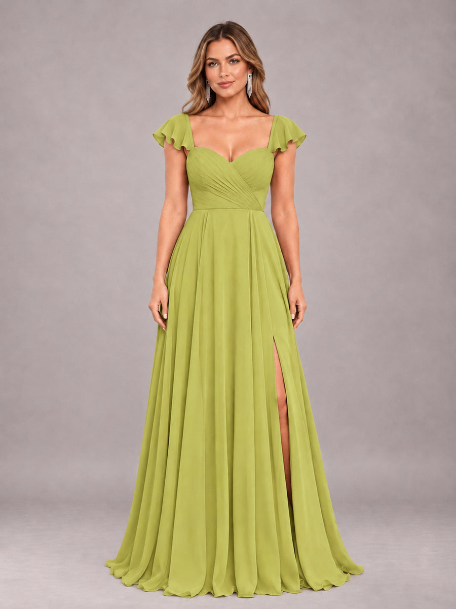 Chartreuse Classy Sweetheart Pleated Chiffon Bridesmaid Dress With Pockets