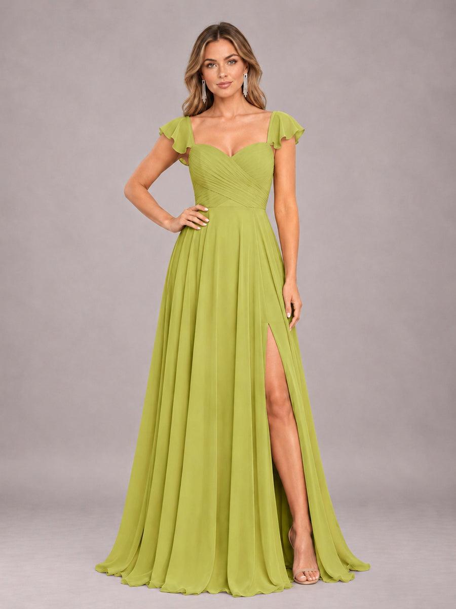 Chartreuse Classy Sweetheart Pleated Chiffon Bridesmaid Dress With Pockets