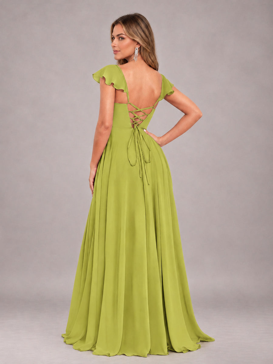 Chartreuse Classy Sweetheart Pleated Chiffon Bridesmaid Dress With Pockets