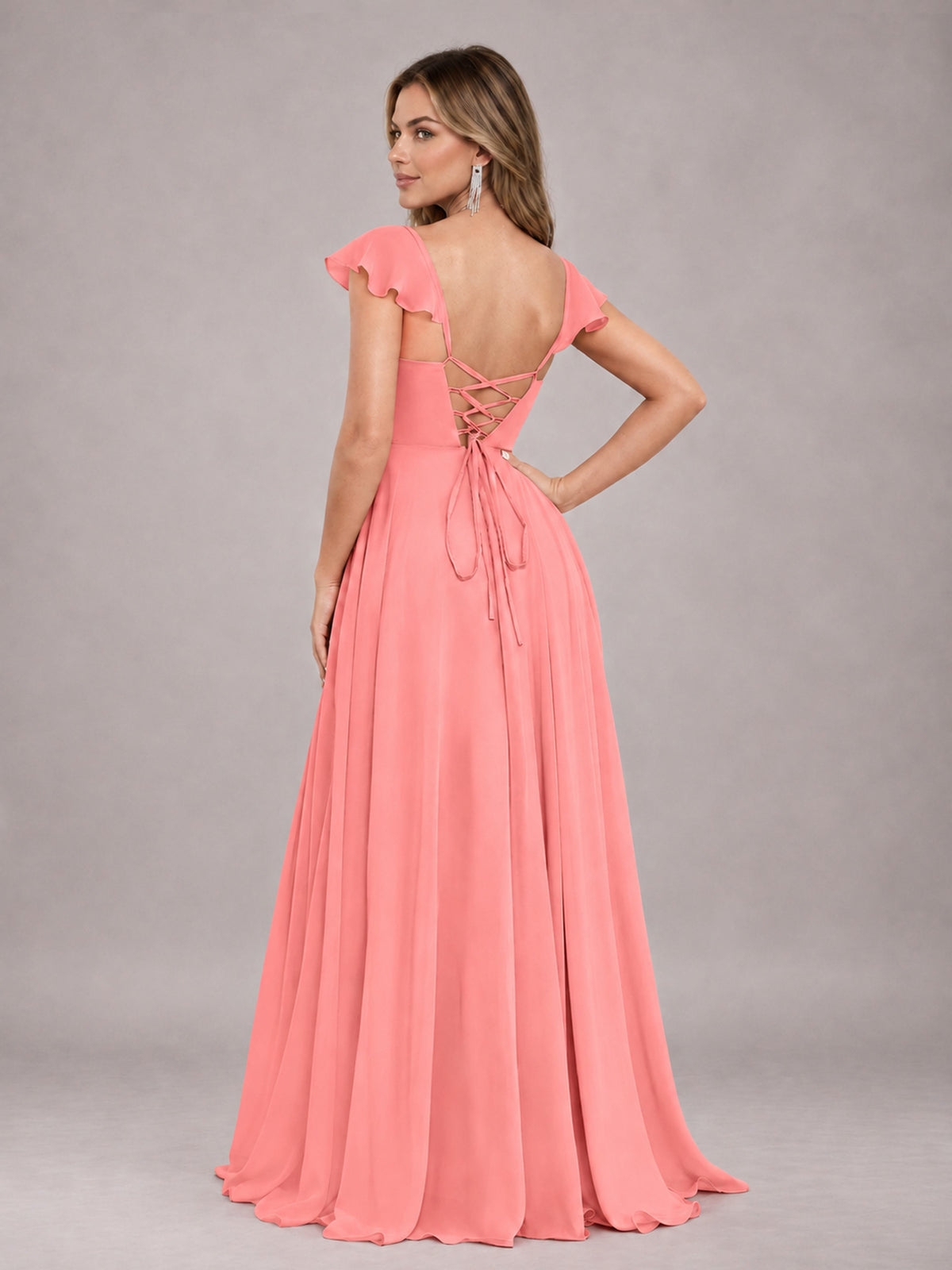 Coral Classy Sweetheart Pleated Chiffon Bridesmaid Dress With Pockets