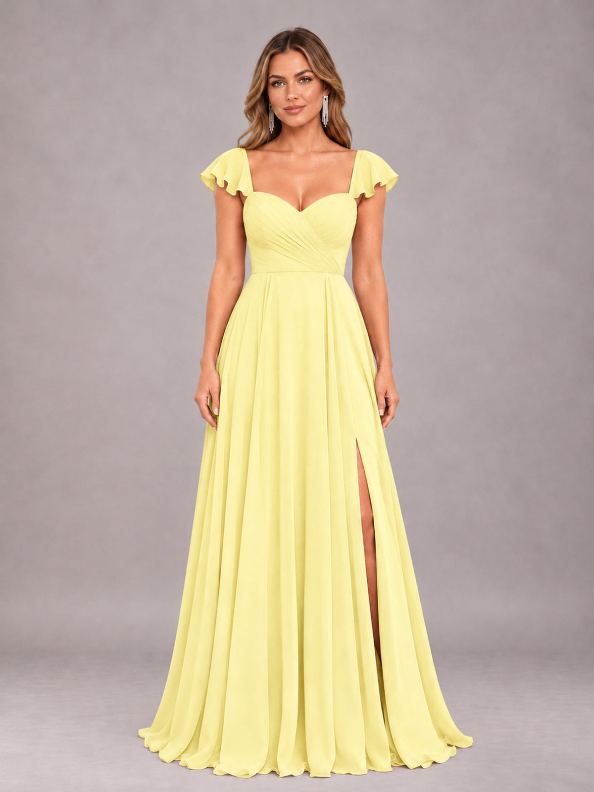 Daffodil Classy Sweetheart Pleated Chiffon Bridesmaid Dress With Pockets