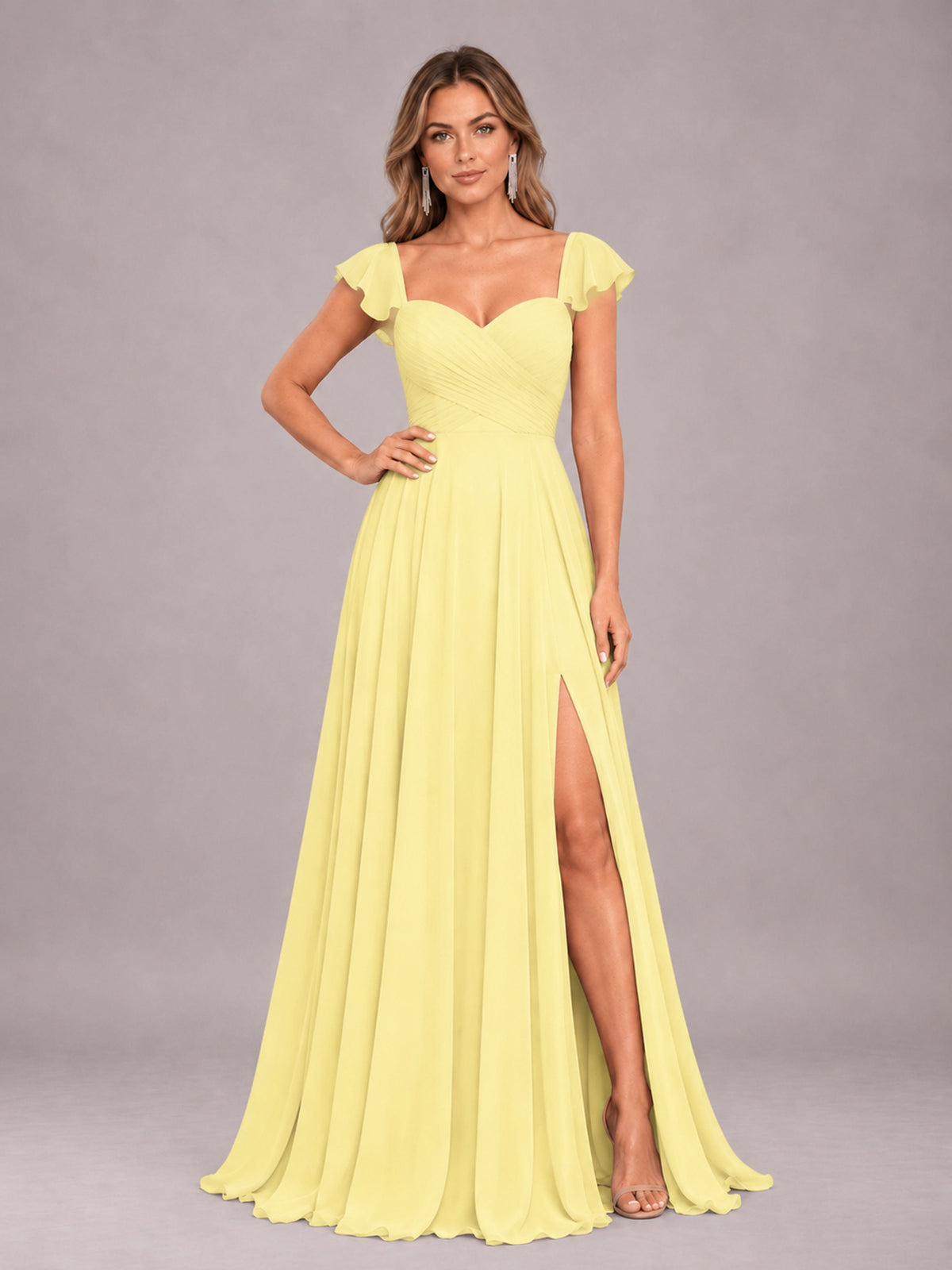 Daffodil Classy Sweetheart Pleated Chiffon Bridesmaid Dress With Pockets