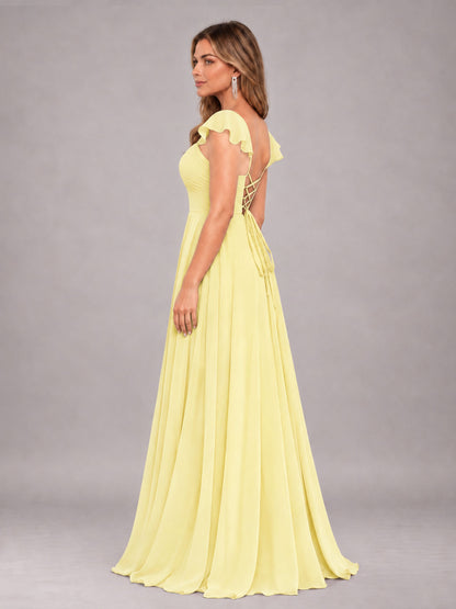 Daffodil Classy Sweetheart Pleated Chiffon Bridesmaid Dress With Pockets
