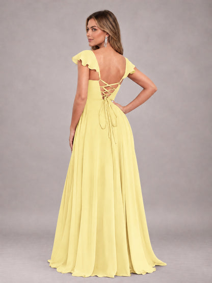 Daffodil Classy Sweetheart Pleated Chiffon Bridesmaid Dress With Pockets