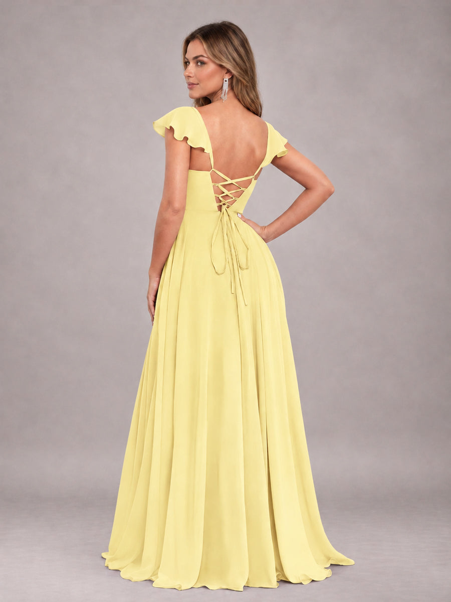 Daffodil Classy Sweetheart Pleated Chiffon Bridesmaid Dress With Pockets