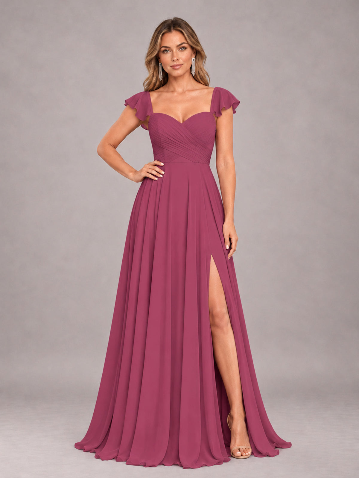 Desert Rose Classy Sweetheart Pleated Chiffon Bridesmaid Dress With Pockets