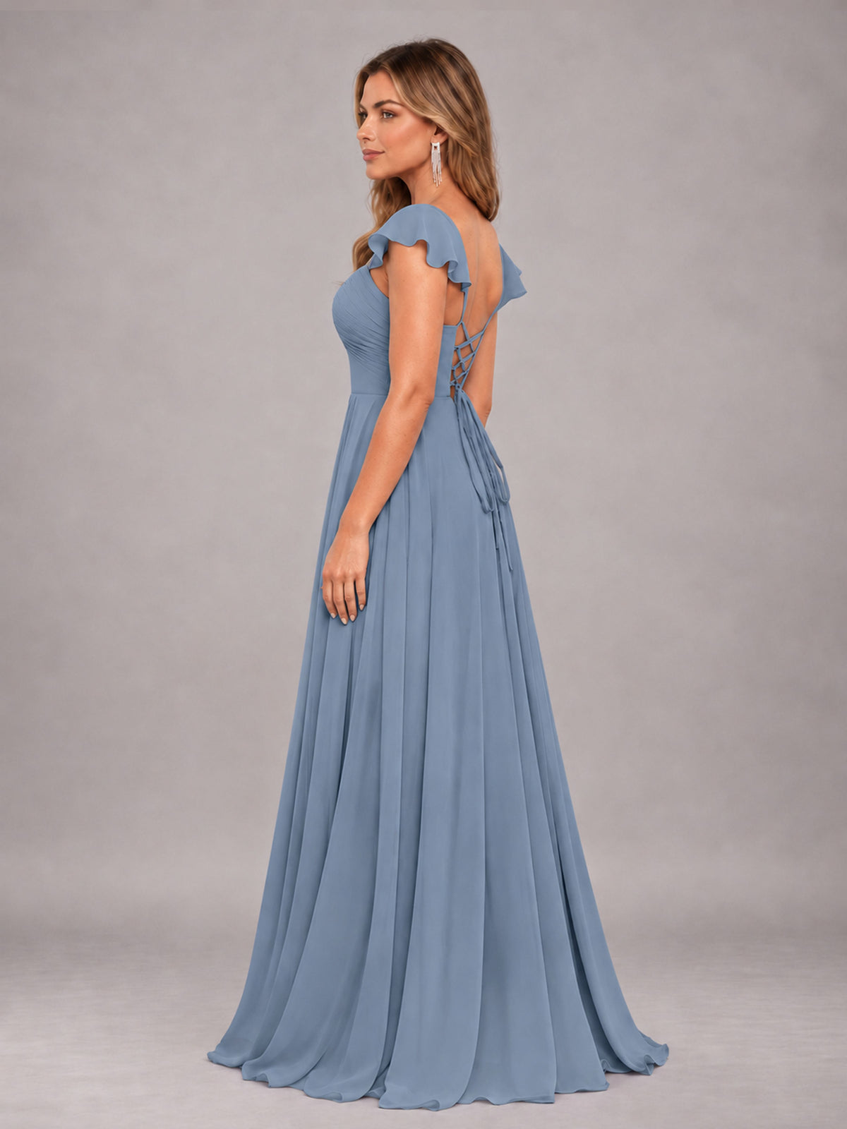 Dusty Blue Classy Sweetheart Pleated Chiffon Bridesmaid Dress With Pockets