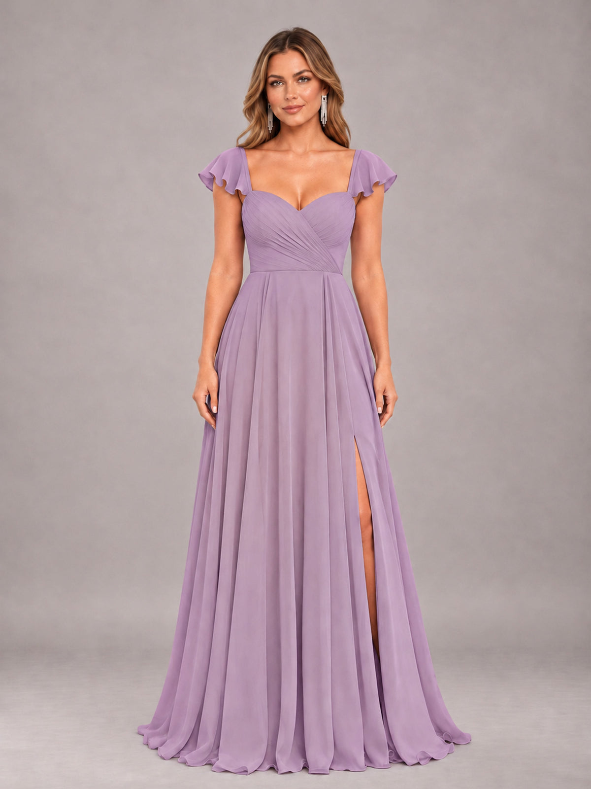 Dusty Purple Classy Sweetheart Pleated Chiffon Bridesmaid Dress With Pockets
