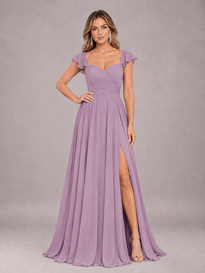 Dusty Purple Classy Sweetheart Pleated Chiffon Bridesmaid Dress With Pockets