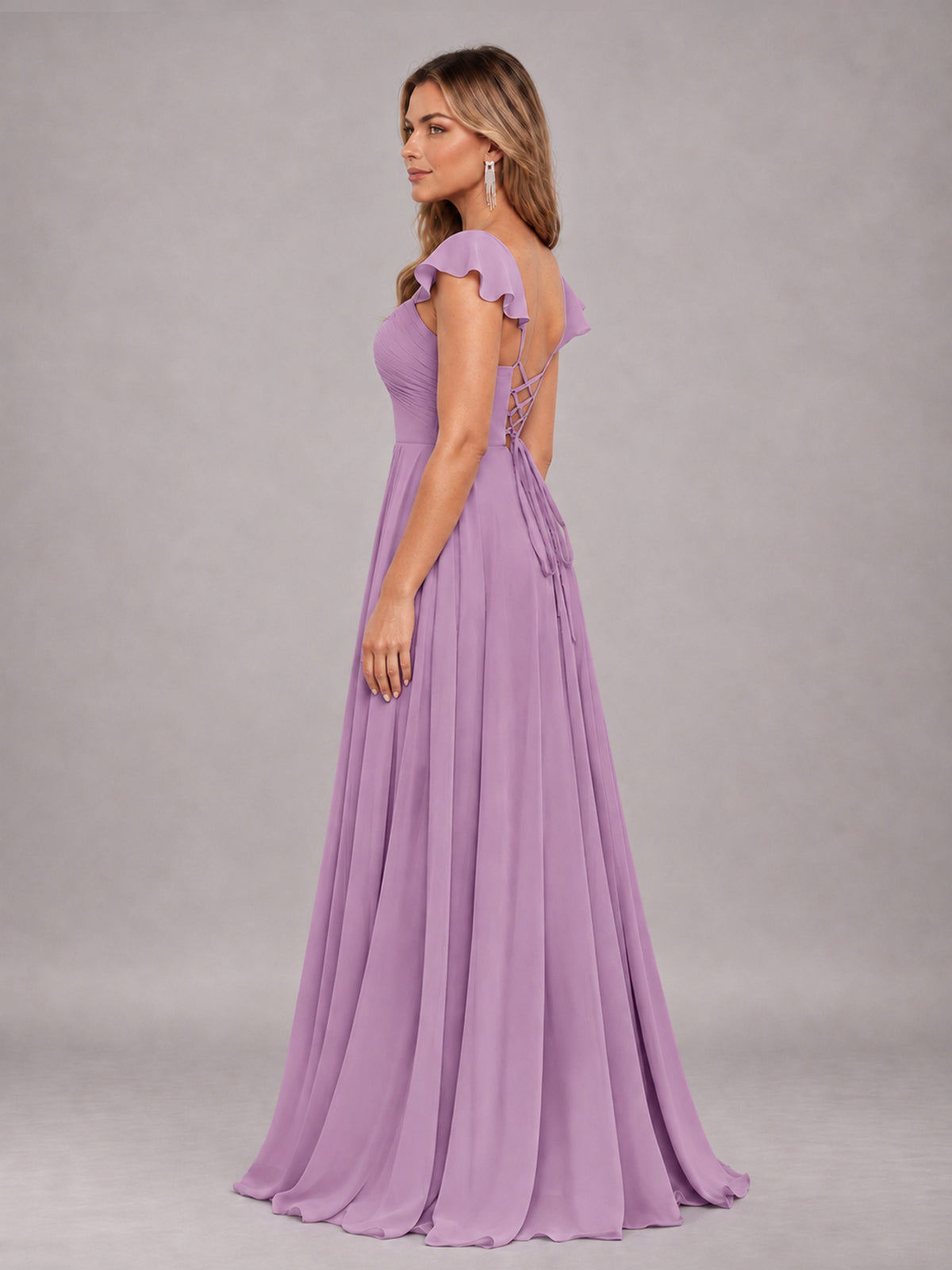 Dusty Purple Classy Sweetheart Pleated Chiffon Bridesmaid Dress With Pockets
