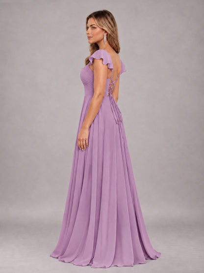 Dusty Purple Classy Sweetheart Pleated Chiffon Bridesmaid Dress With Pockets