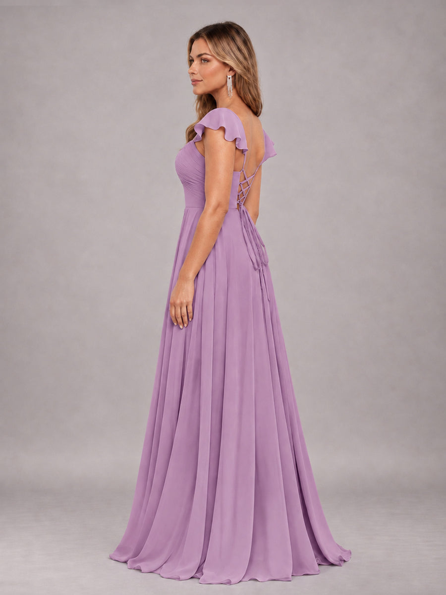 Dusty Purple Classy Sweetheart Pleated Chiffon Bridesmaid Dress With Pockets