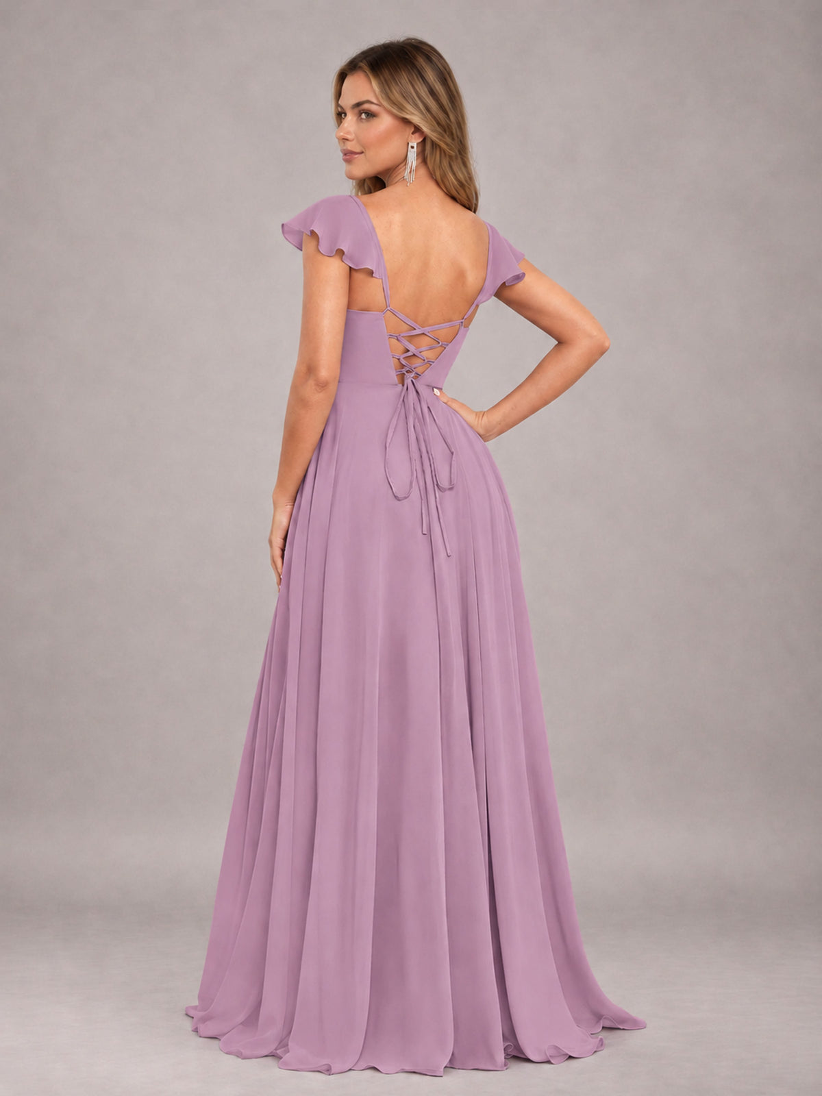 Dusty Purple Classy Sweetheart Pleated Chiffon Bridesmaid Dress With Pockets